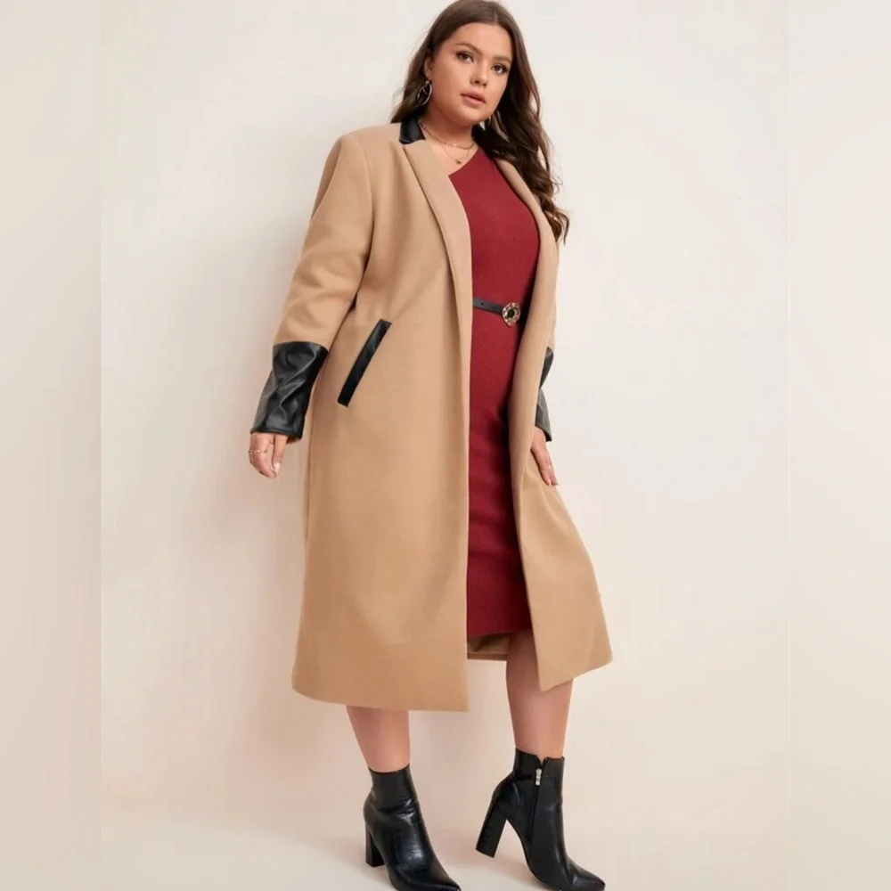 Camel Coat with Faux Leather Trim - Picture 2 of 5